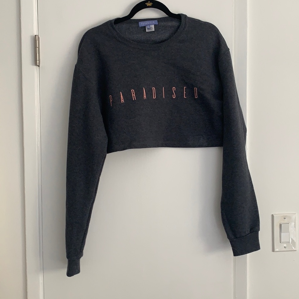Paradised cropped sweatshirt | grey with pink writing